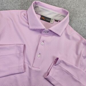 KJUS Mens L 52 Pink Striped Polo Shirt Long Sleeve Comfort Fit Performance Golf